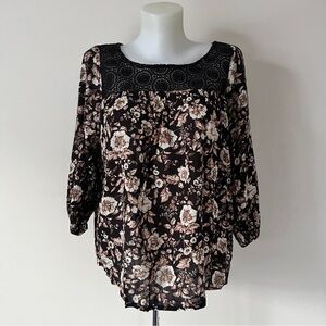 Denim & Supply Ralph Lauren Contrast Floral Lace Top Blouse Brown  Tan Sz M